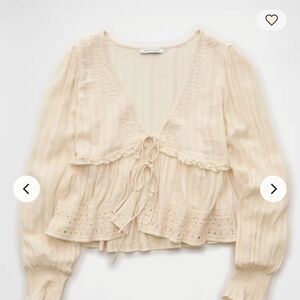 American Eagle Outfitters Cream Blouse with Lace Trim